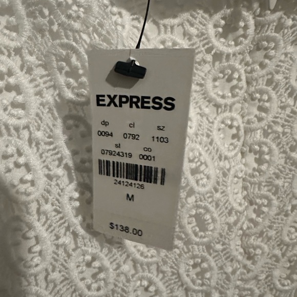 Express Women's (M) White Short Sleeve Lace Midi Sweetheart Zip Back Dress - Picture 5 of 5